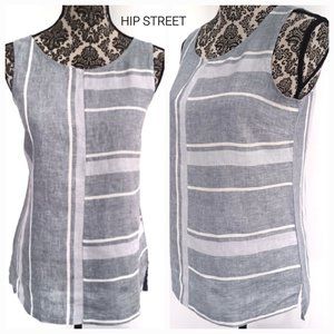 ELLEN TRACY LINEN Sleeveless Stripe Top Blouse S M